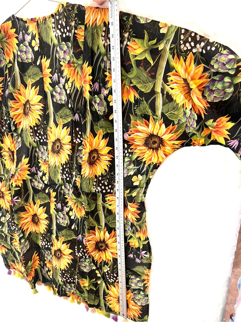 A Rare Bird Sunflower Print Open Front Kimono - Black & Yellow NWT size OS - Picture 5 of 8